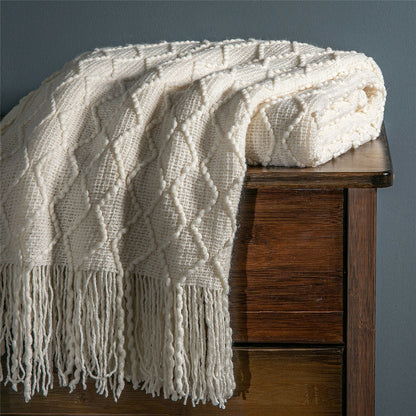 Boho Knit Blanket Throw Tassel Plaid Travel Throw Large Blankets For Sofa Bed Bowlift