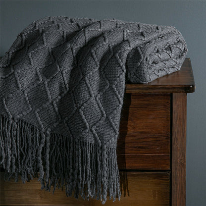 Boho Knit Blanket Throw Tassel Plaid Travel Throw Large Blankets For Sofa Bed Bowlift