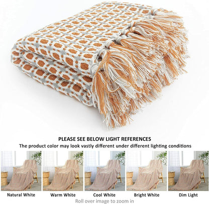 Boho Knit Blanket Throw Tassel Plaid Travel Throw Large Blankets For Sofa Bed Bowlift