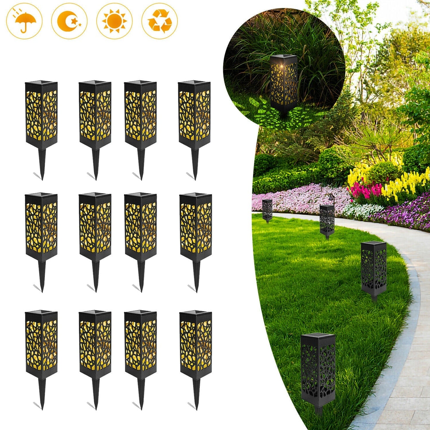 12X Solar Lights LED Path Lights Garden Lighting | Bowlift