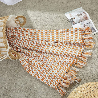 Boho Knit Blanket Throw Tassel Plaid Travel Throw Large Blankets For Sofa Bed Bowlift