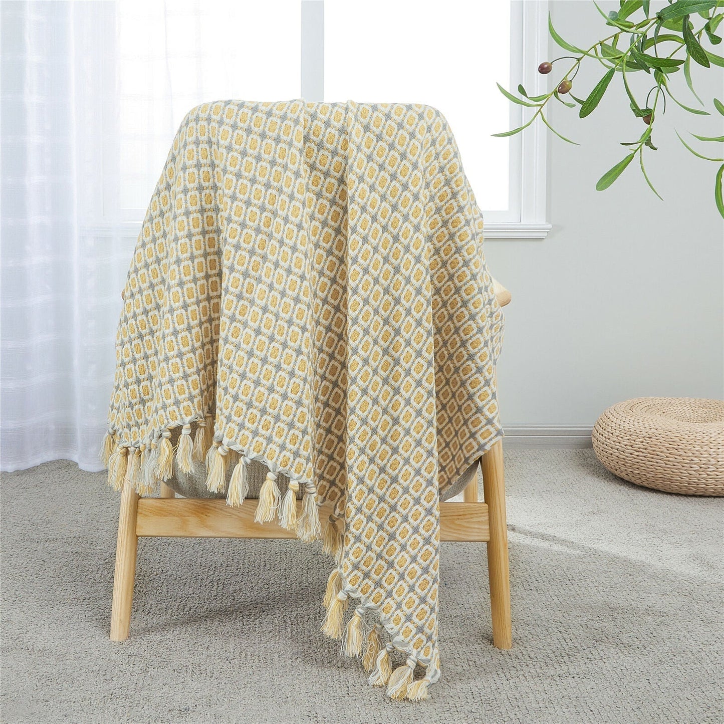 Boho Knit Blanket Throw Tassel Plaid Travel Throw Large Blankets For Sofa Bed Bowlift