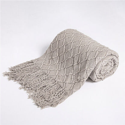 Boho Knit Blanket Throw Tassel Plaid Travel Throw Large Blankets For Sofa Bed Bowlift