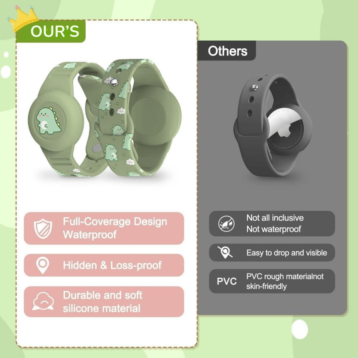BowLift | SAFESNUG – Kids’ Airtag Bracelet with Fun Dino Design