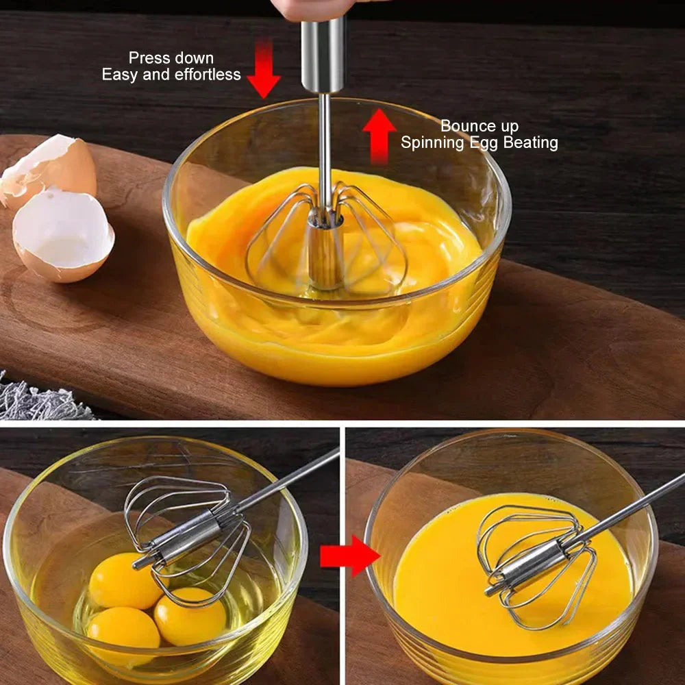 Semi-automatic Egg Whisk Stainless Steel Whisk Press Type Egg Beater | Karnz