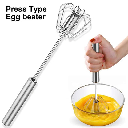 Semi-automatic Egg Whisk Stainless Steel Whisk Press Type Egg Beater | Karnz