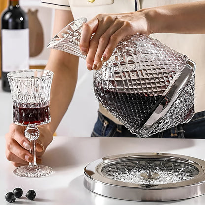 Crystal Glass Carafe – 360° RotataBowlifte and Elegant | 1.5 L Wine and Beverage Dispenser | Bowlift