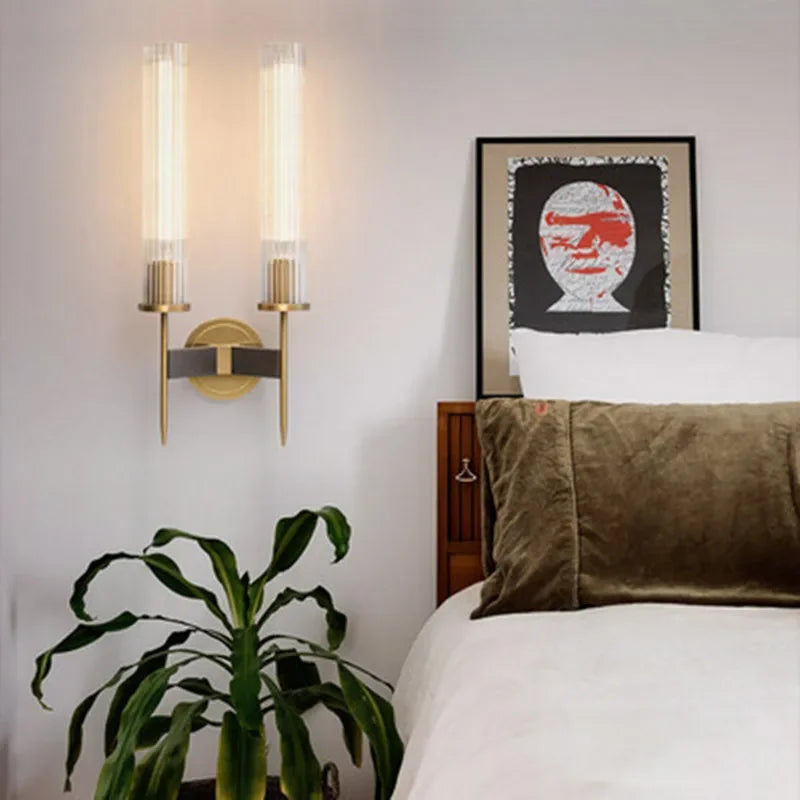 Skanto | Möni | Modern Wall Lamp with Ribbed Glass and Brass Finish