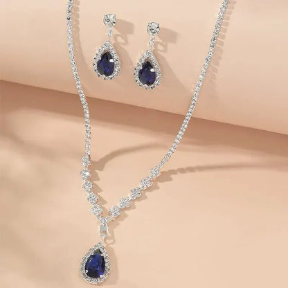 BowLift | Shimmering Blue Teardrop Diamond Necklace and Earrings Set