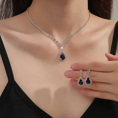 BowLift | Shimmering Blue Teardrop Diamond Necklace and Earrings Set