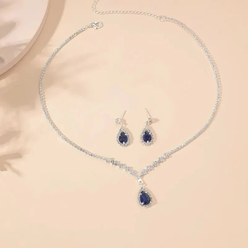 BowLift | Shimmering Blue Teardrop Diamond Necklace and Earrings Set