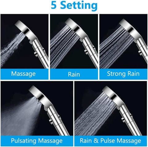 Skanto | 5-Mode Low-Pressure Shower Head | Easy Water Control Stop Button