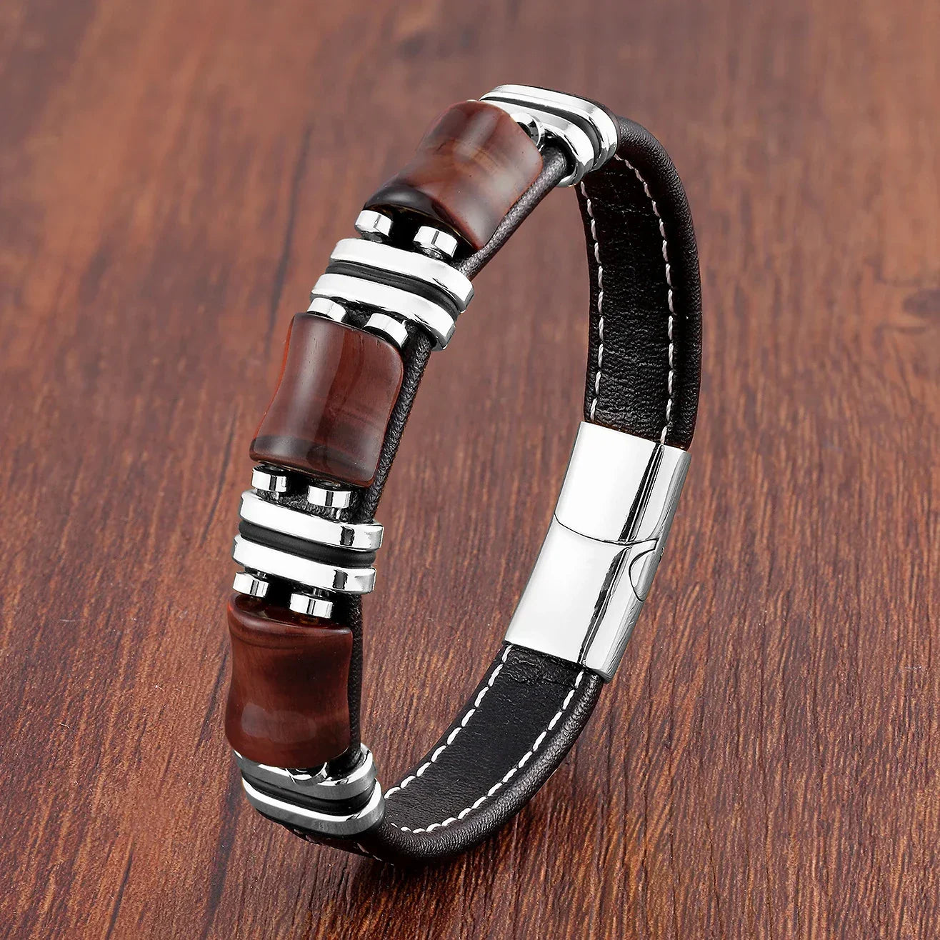 BowLift | Leather Bracelet with Tiger Eye Natural Stone