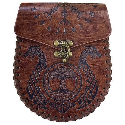 medieval Nordic embossed leather belt pouch