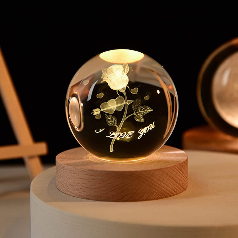 Skanto | 3D Crystal Ball Night Light With Wood Base