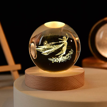 Skanto | 3D Crystal Ball Night Light With Wood Base