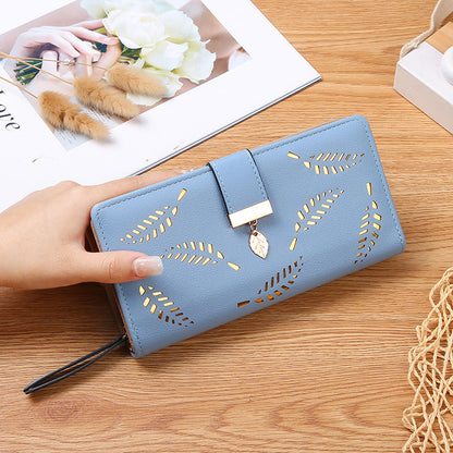 Long wallet for women with leaf pattern