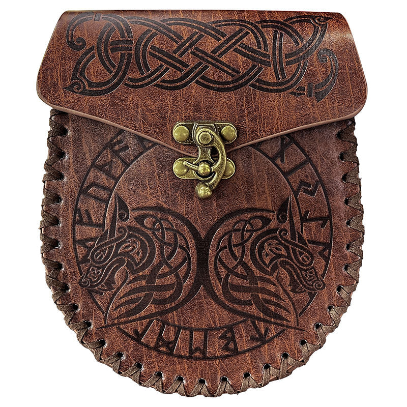 medieval Nordic embossed leather belt pouch