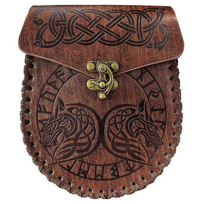 medieval Nordic embossed leather belt pouch