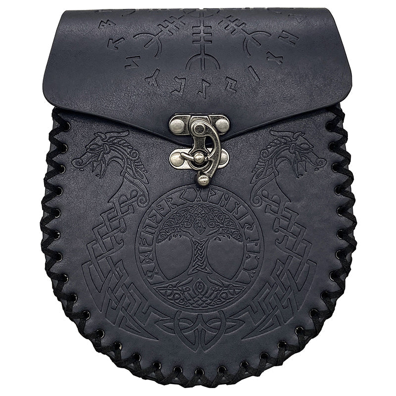medieval Nordic embossed leather belt pouch