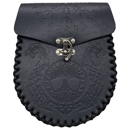 medieval Nordic embossed leather belt pouch