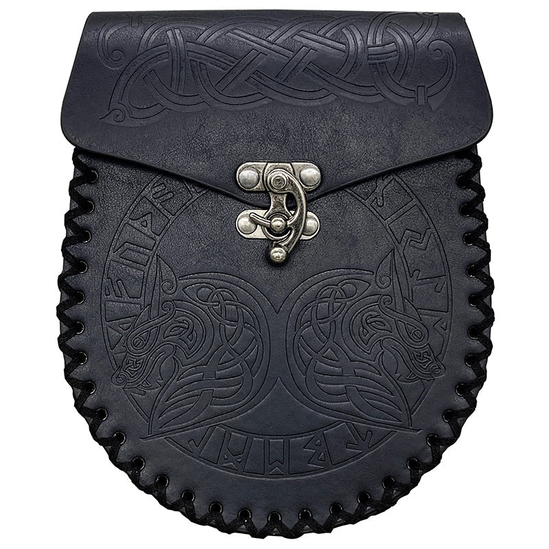 medieval Nordic embossed leather belt pouch