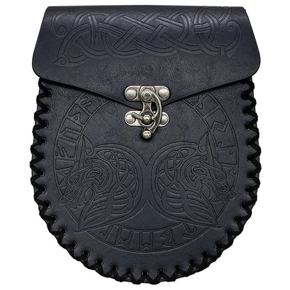 medieval Nordic embossed leather belt pouch
