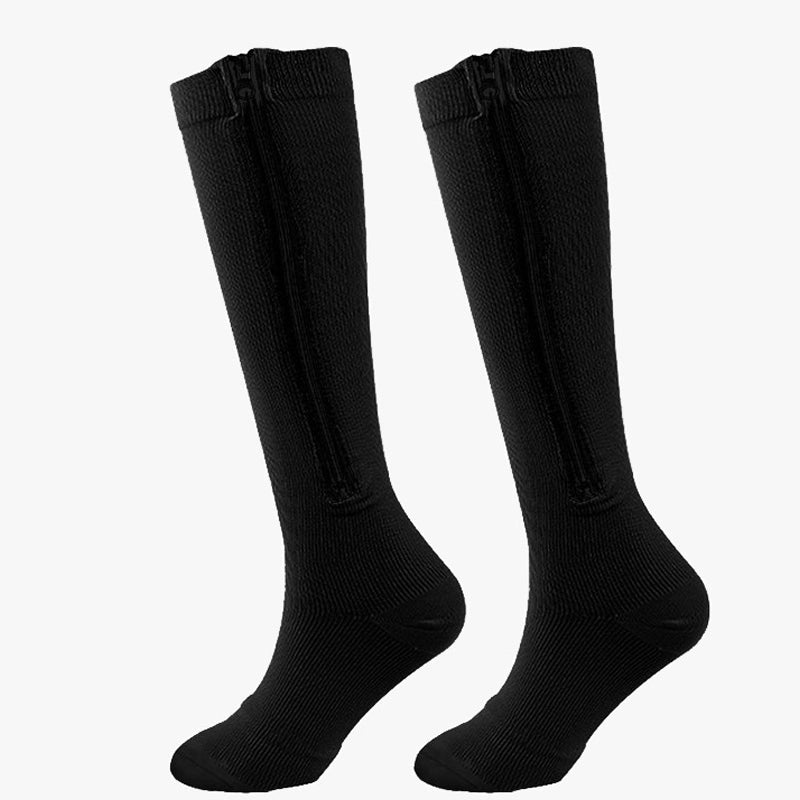 Elastic compression stockings with zipper