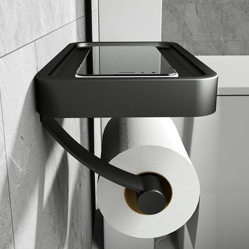Skanto | Stainless Steel Shelf | Drill-Free Toilet Paper Holder with Storage Shelf Made of Stainless Steel