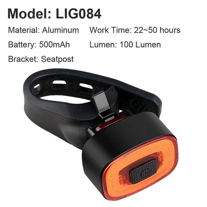 Smart Bicycle Taillight Auto Start/Stop Brake Sensing IPx6 Waterproof USB Charging Bicycle LED Tail Light