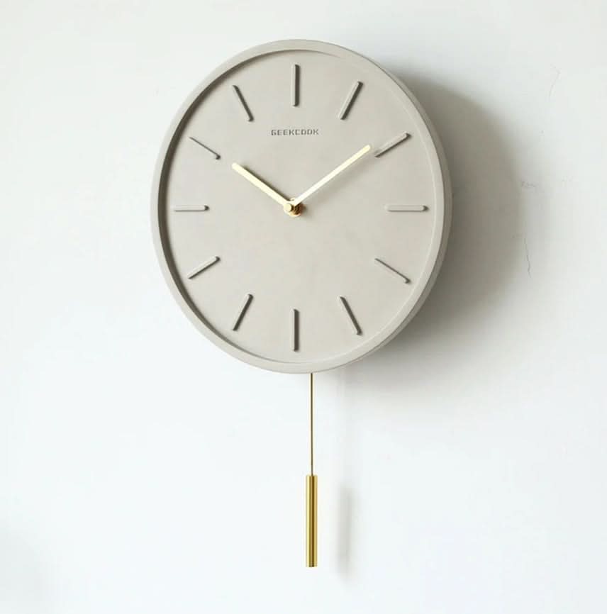 BowLift | Scandinavian Cement Wall Clock with Metal Pendulum