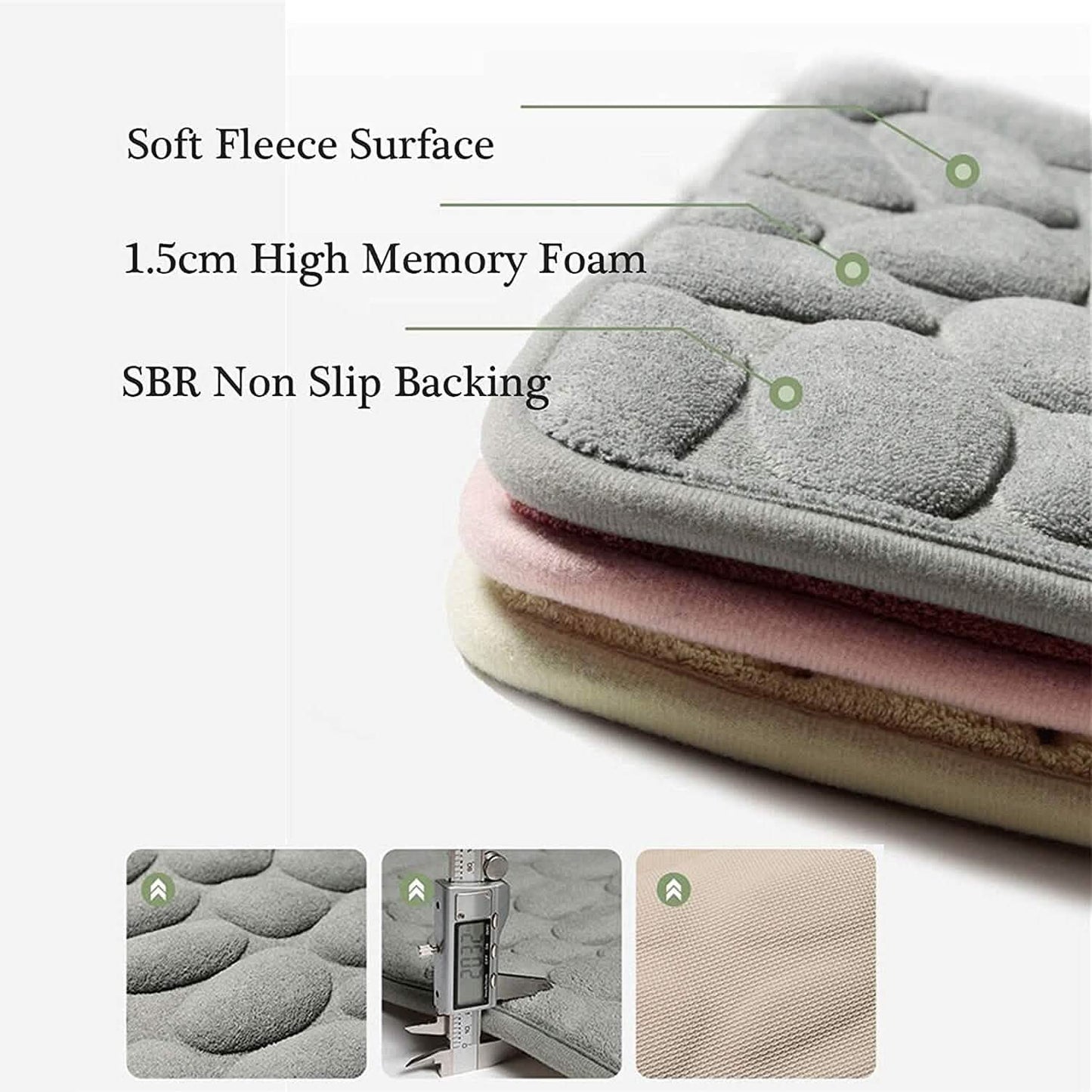 BowLift | Soft Memory Foam Non-Slip Headstone Pattern Bath Mat
