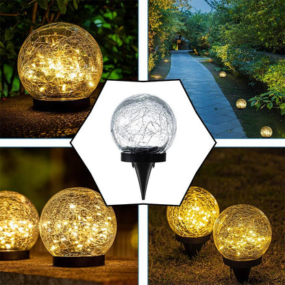 Solar cracked glass globe wreath