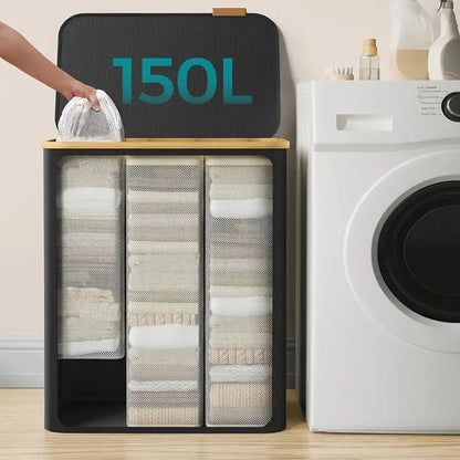 BowLift | SortiSpace Laundry Basket – 150L Foldable Laundry Basket with 2 Compartments