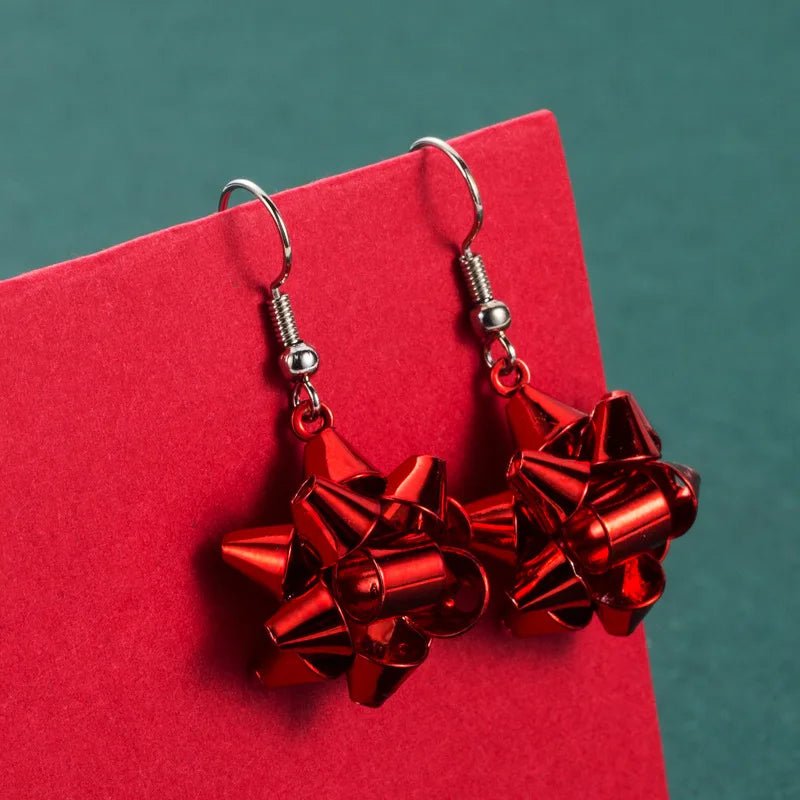 Skanto | Sparkling Christmas Bow Star Earrings – Trendy Christmas Ear Hook for a Festive Fashion Occasion & Perfect Christmas Gift