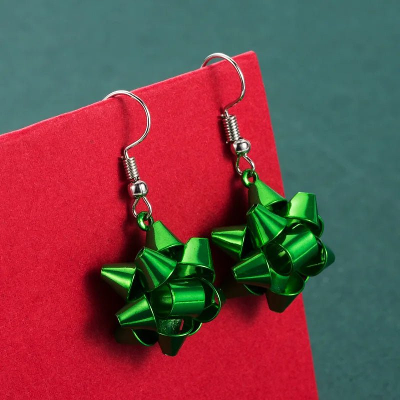Skanto | Sparkling Christmas Bow Star Earrings – Trendy Christmas Ear Hook for a Festive Fashion Occasion & Perfect Christmas Gift