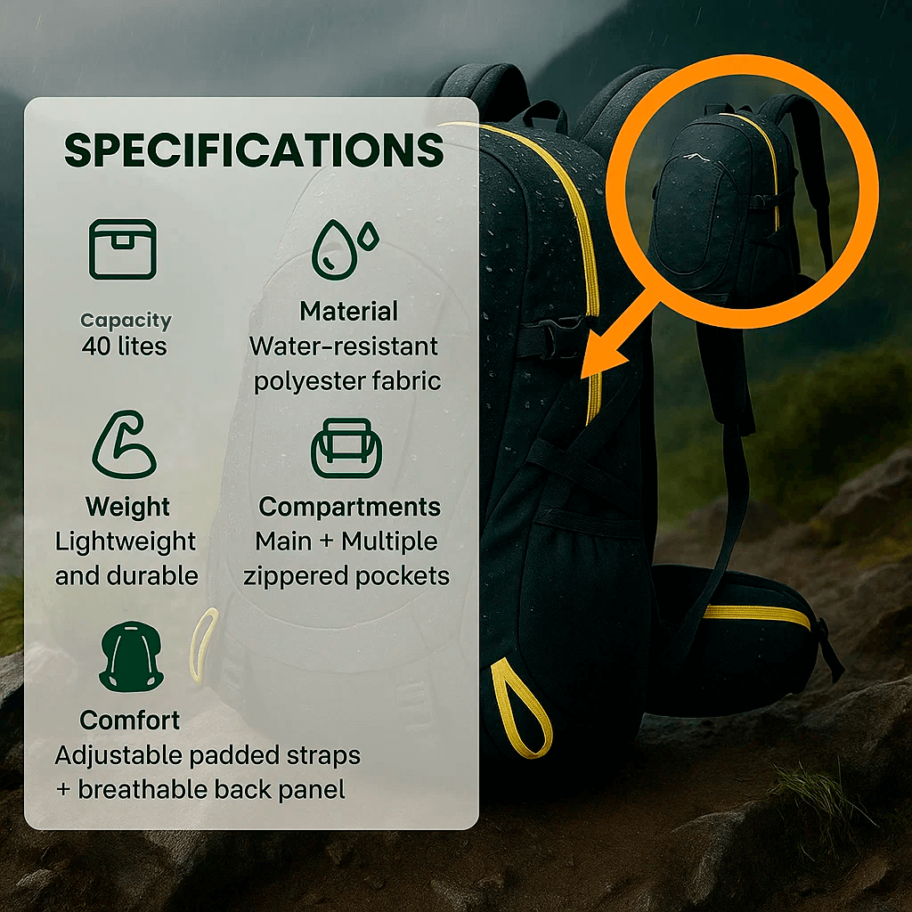 Skanto | 40L Waterproof Hiking Backpack with Multiple Compartments for Outdoor Adventures and Travel