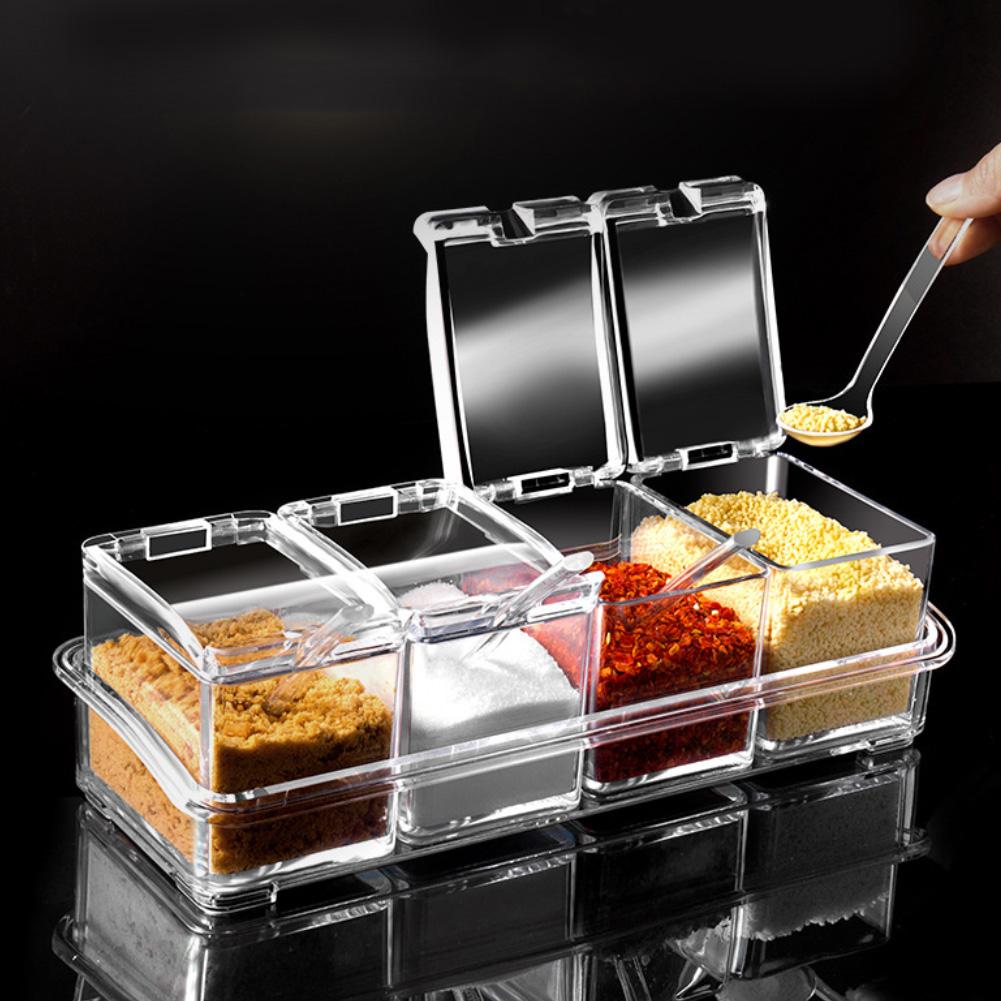 Transparent 4 Unit Spice Jar Set With Spoons Bowlift