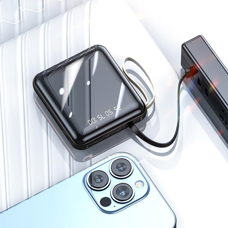 Fast charging 20000mAh Mini Power bank with integrated cables