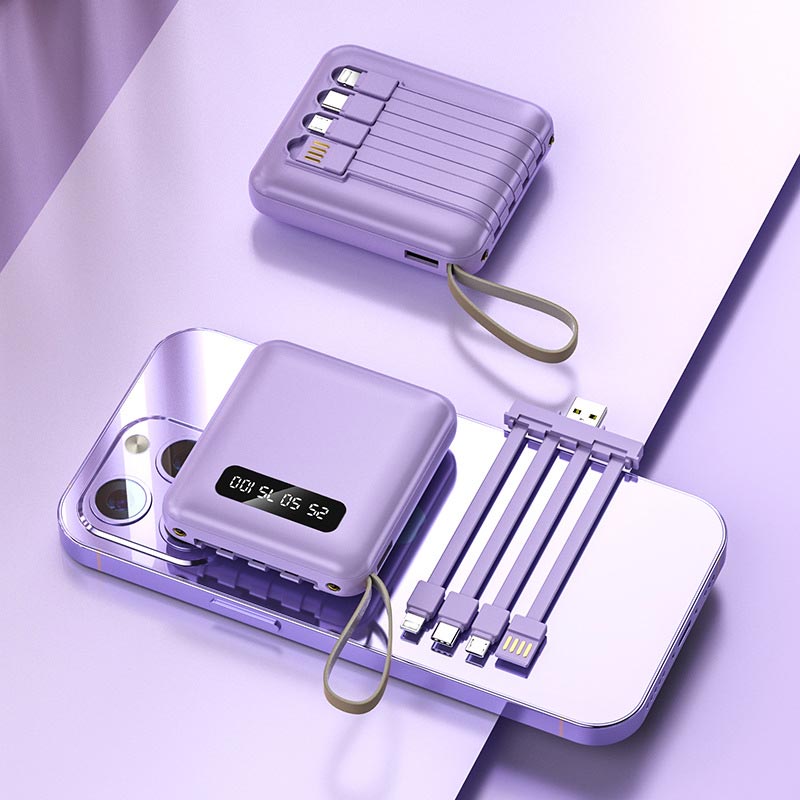 Fast charging 20000mAh Mini Power bank with integrated cables