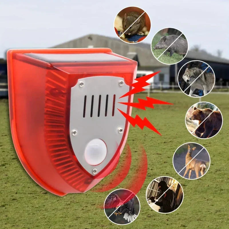 Solar-powered 129 dB security alarm light with motion sensor