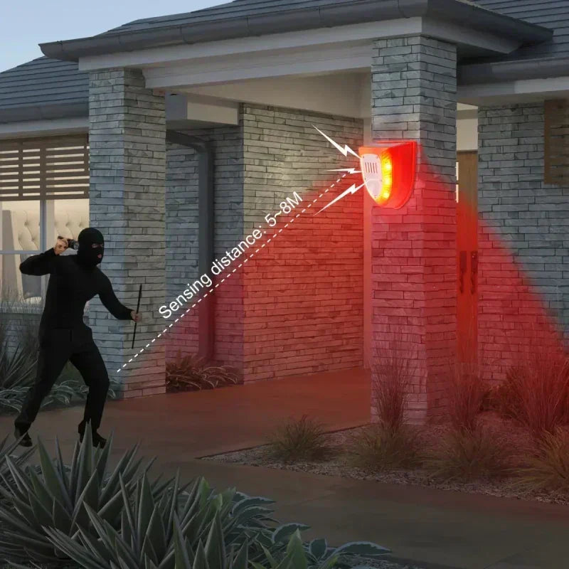 Solar-powered 129 dB security alarm light with motion sensor
