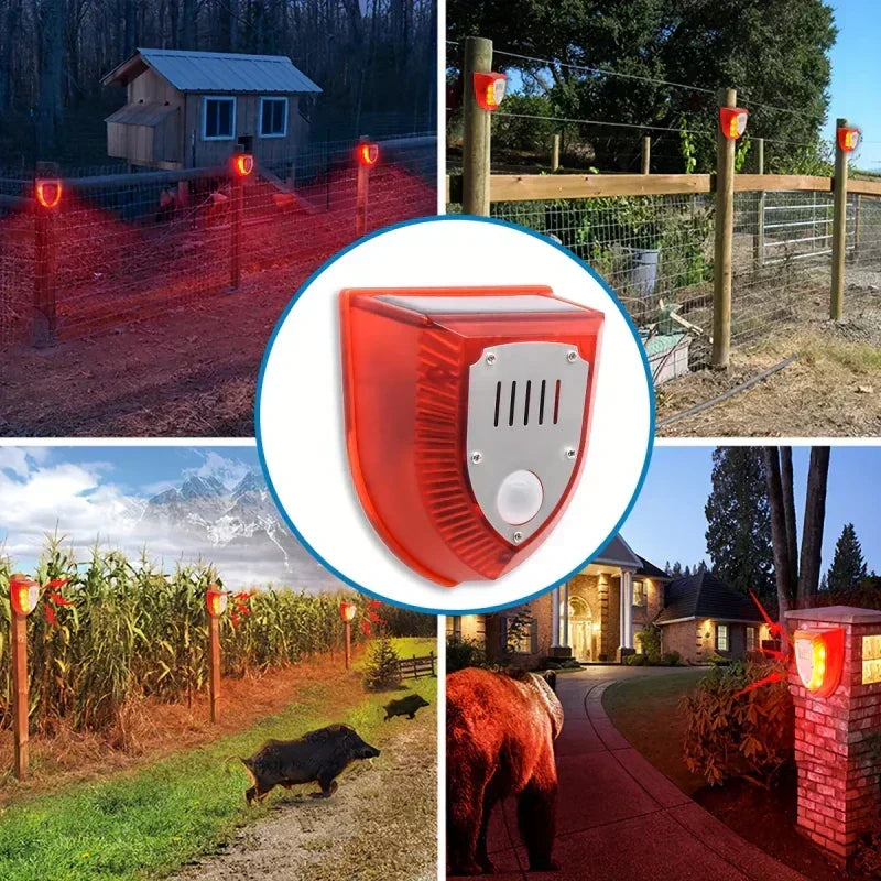 Solar-powered 129 dB security alarm light with motion sensor