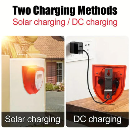 Solar-powered 129 dB security alarm light with motion sensor