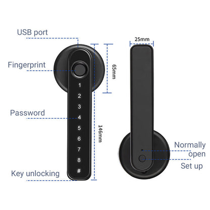 Smart door handle with fingerprint sensor and Bluetooth app control