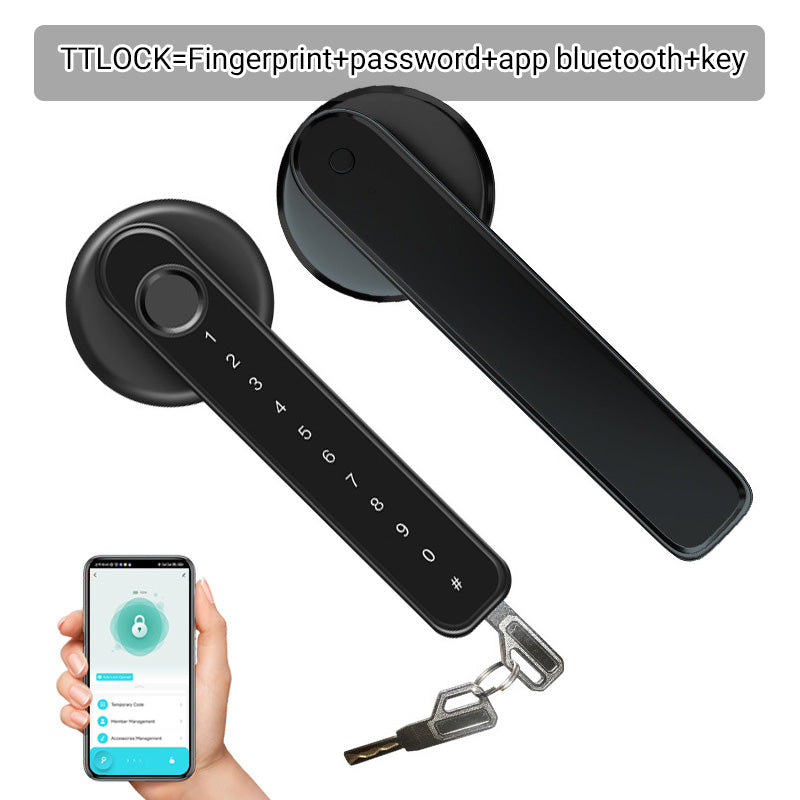 Smart door handle with fingerprint sensor and Bluetooth app control