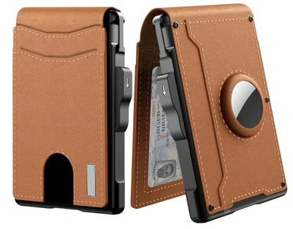 Skanto | 🔥Pop Up Aluminum Case Money Clip Slim Leather Slots Credit Card Holders RFID Blocking Bifold Minimalist Wallet