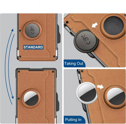 Skanto | 🔥Pop Up Aluminum Case Money Clip Slim Leather Slots Credit Card Holders RFID Blocking Bifold Minimalist Wallet