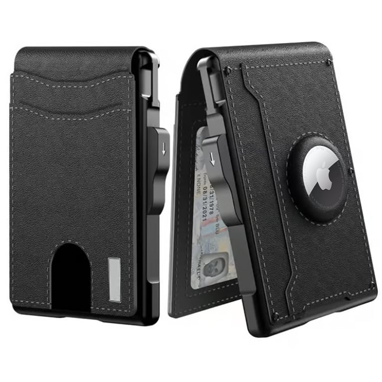 Skanto | 🔥Pop Up Aluminum Case Money Clip Slim Leather Slots Credit Card Holders RFID Blocking Bifold Minimalist Wallet