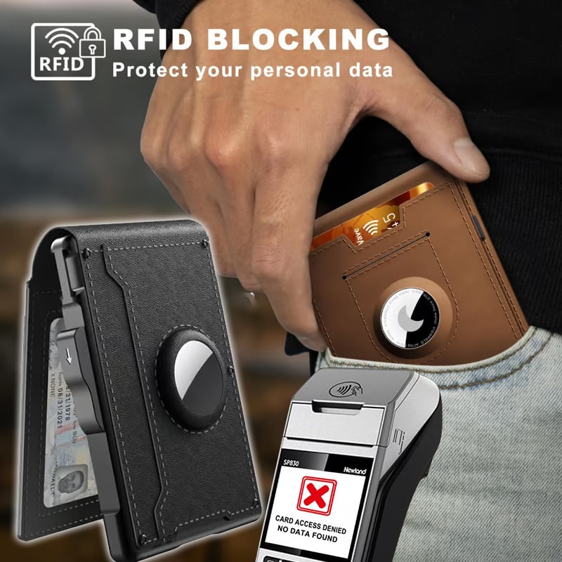 Skanto | 🔥Pop Up Aluminum Case Money Clip Slim Leather Slots Credit Card Holders RFID Blocking Bifold Minimalist Wallet